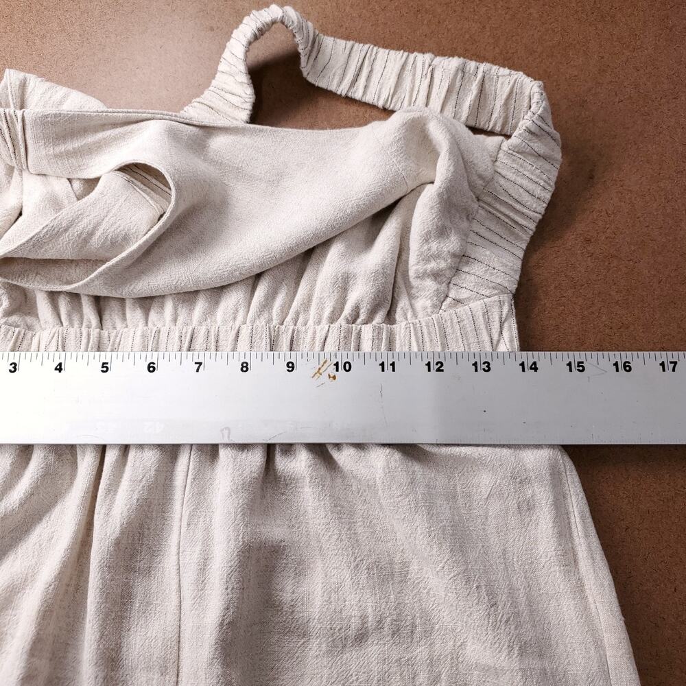 Hem & Thread Pant Jumpsuit Women M Beige Linen Blend Crossover Straps Boho 70s - Picture 4 of 12